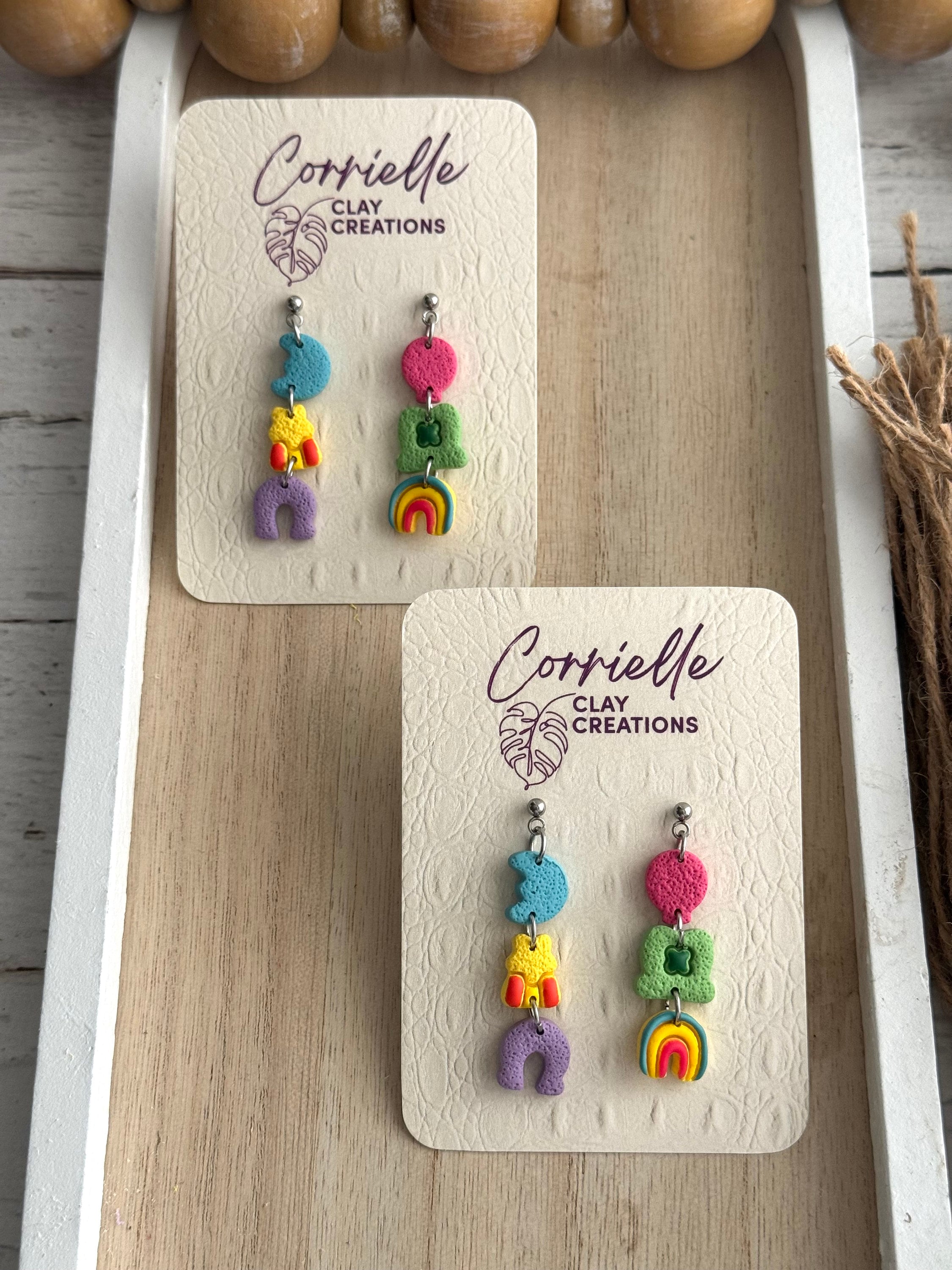 St. Patrick's Day Lucky Charms Dangle Polymer Clay Earrings