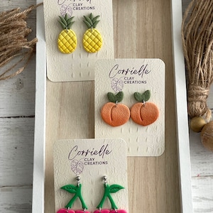 CLEARANCE - Ombre Fruit Pineapple Cherry Peach Dangle Polymer Clay Earrings