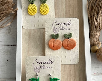 Ombre Fruit Pineapple Cherry Peach Dangle Polymer Clay Earrings