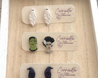 Halloween herfst Frankenstein Frankensteins bruid geest raaf polymeerklei oorknopjes