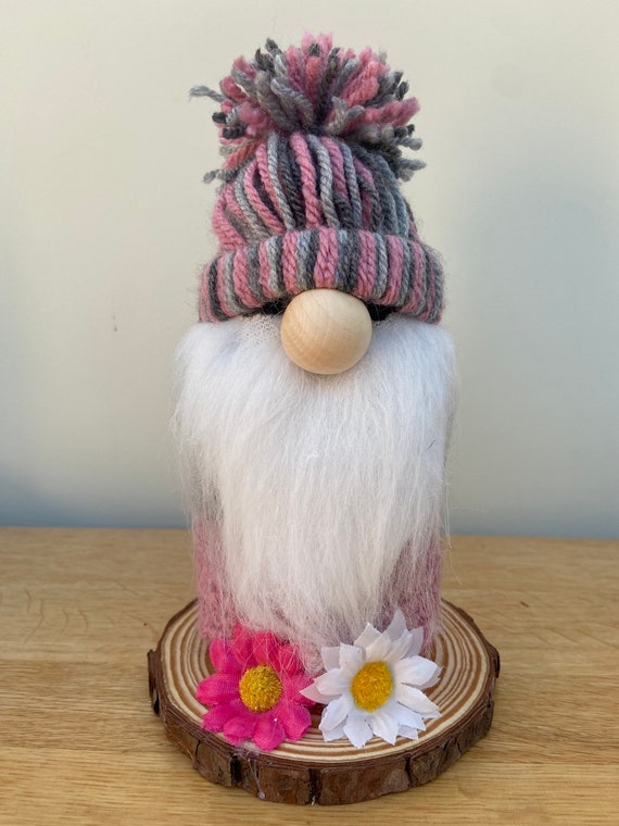 Pink and Gray Woolen Bobblehat Gonk Crocheted Handmade. Etsy