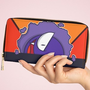 Pokemon gastly zíper kawaii carteira anime goth gótico bonito halloween horror assustador divertido divertido gráfico moderno legal na moda monograma outono inverno
