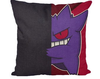 Gengar Throw Pillow with Insert,ghost,anime,halloween,goth,gothic,weeb,nerd,cartoon,spooky,boo,gastly,haunter,japan,funny,cute,smiley,trendy