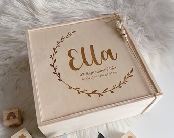 Caja de recuerdos caja de recuerdos personalizada caja de regalos para bebés hecha de madera caja deslizante para bautizo nacimiento