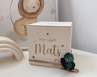 Hucha de Madera Personalizada Niños Bautizo Regalo Boda Cumpleaños Grabado Varios Colores