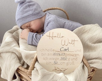 Letrero de nacimiento, placa de madera, placa "Hola Mundo" con detalles de nacimiento, personalizable, idea de regalo de madera para nacimiento.