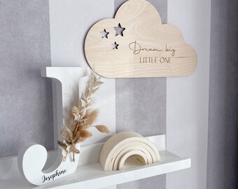 Nube de madera para decoración de habitación infantil, nube, habitación de bebé, decoración de madera con frase, decoración de pared, grabado en madera