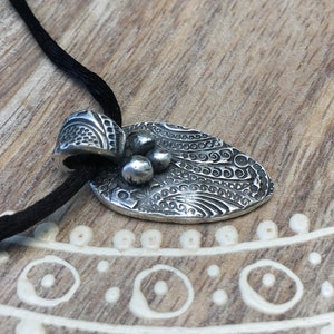 Fine Silver Small Inverted Teardrop Double Sided Pendent | PMC (Precious Metal Clay)