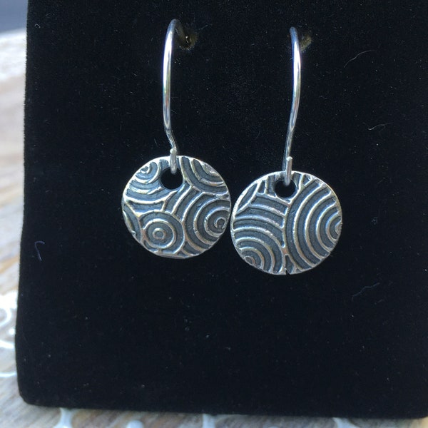 Fine Silver Circular Spiral Dangle Earrings | PMC (Precious Metal Clay)