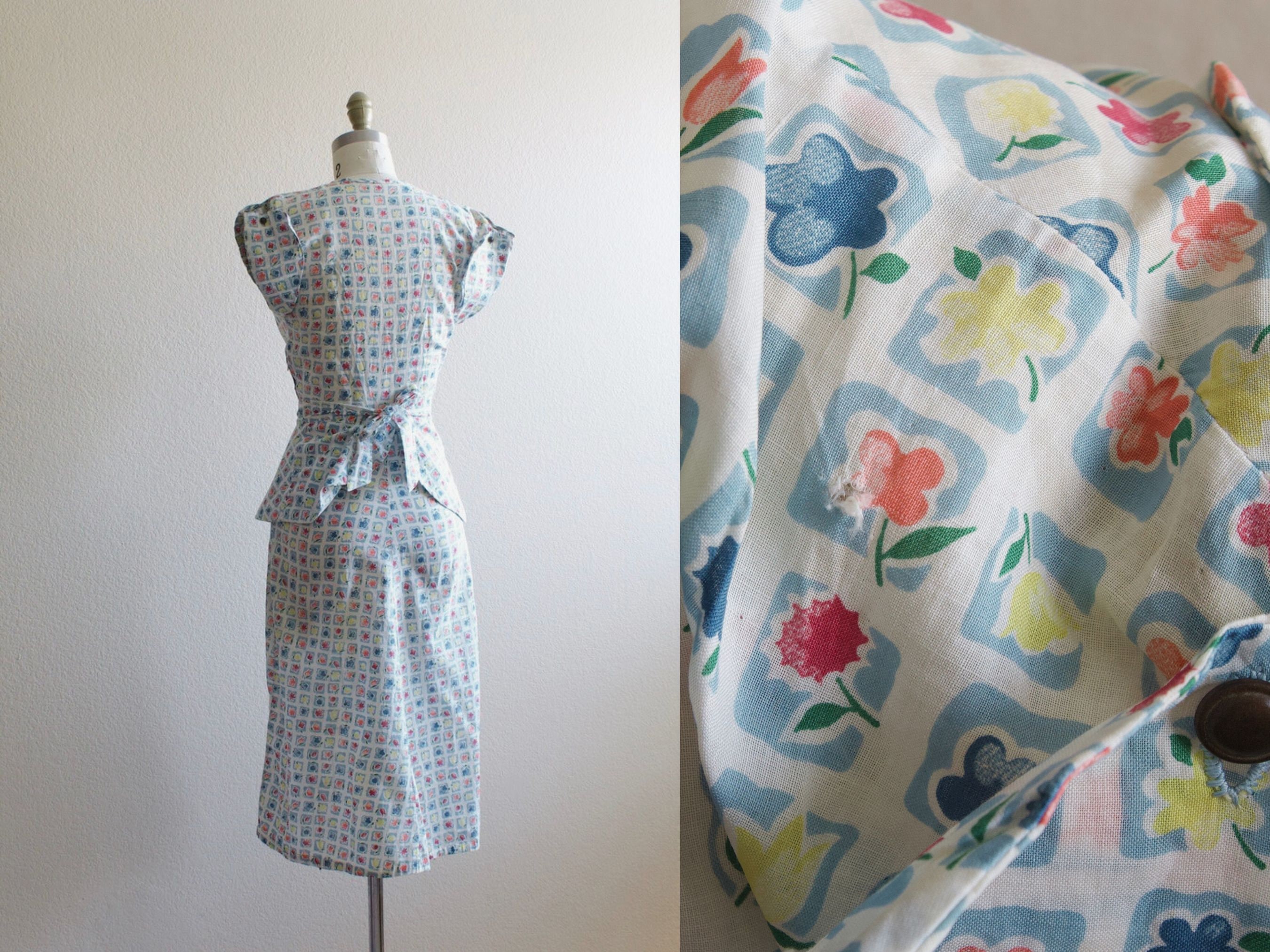 Original 1940s Summer Day Dress - In a Beautiful Floral and Paisley Print