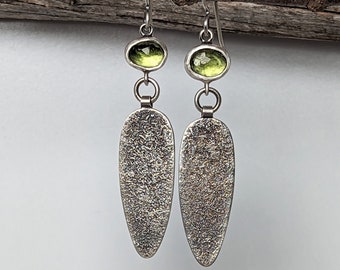 Peridot Earrings, Fused Sterling Silver