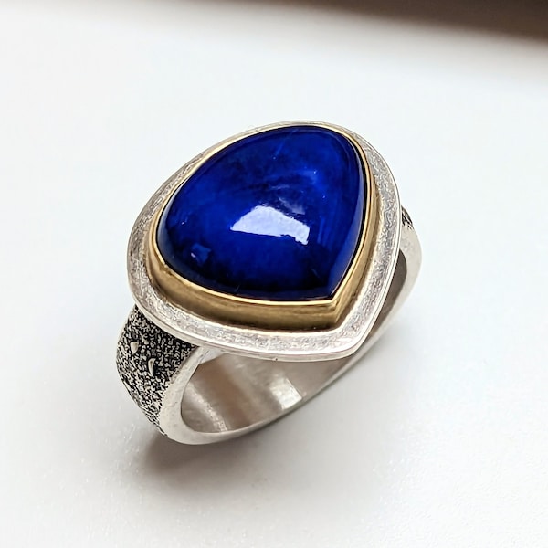 Bague lapis-lazuli, argent sterling, or 18 carats