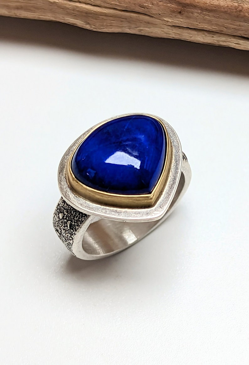 Lapis Lazuli Ring, Sterling Silver 18K Gold image 1