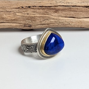 Lapis Lazuli Ring, Sterling Silver 18K Gold image 4