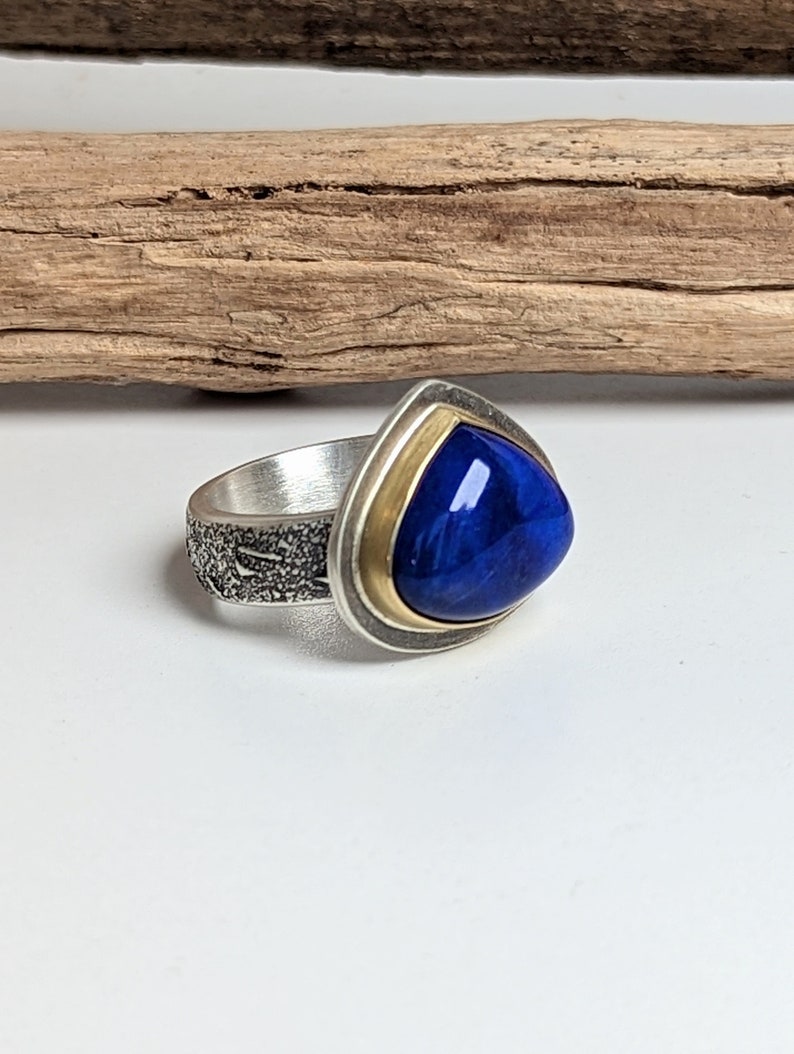 Lapis Lazuli Ring, Sterling Silver 18K Gold image 4