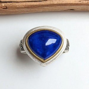 Lapis Lazuli Ring, Sterling Silver 18K Gold image 3
