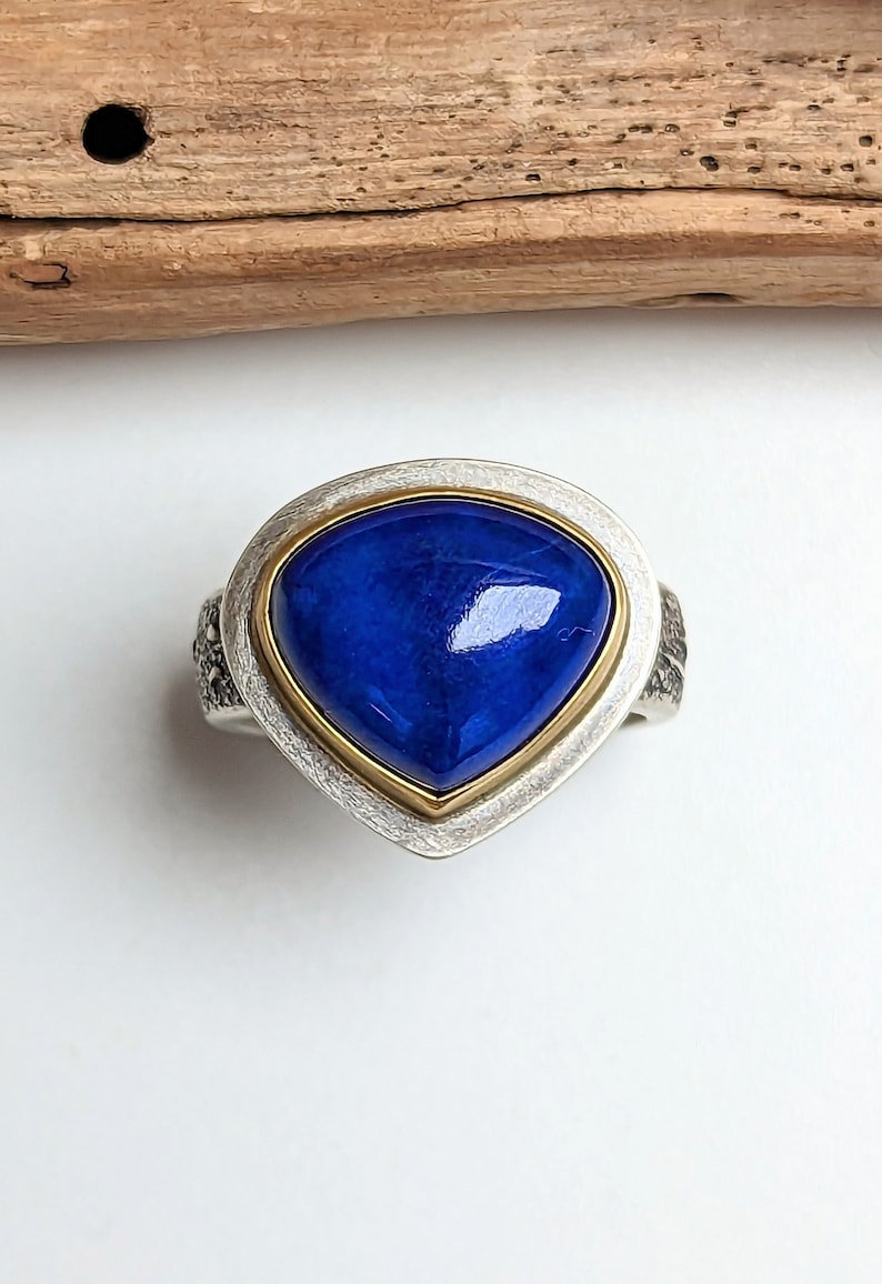 Lapis Lazuli Ring, Sterling Silver 18K Gold image 3