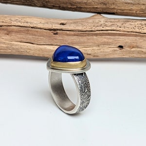 Lapis Lazuli Ring, Sterling Silver 18K Gold image 2