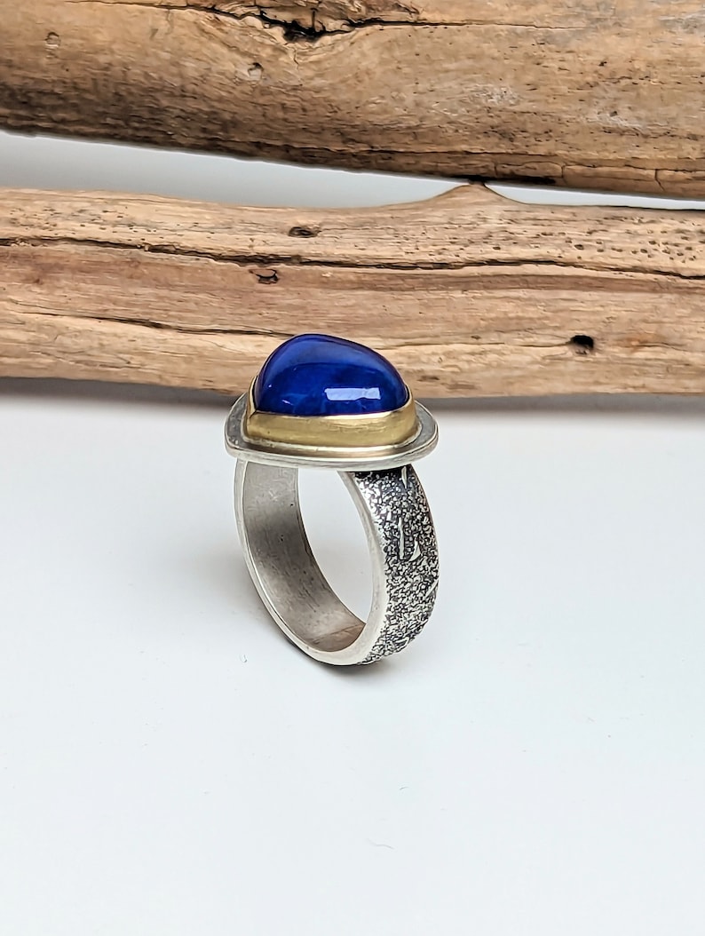 Lapis Lazuli Ring, Sterling Silver 18K Gold image 2