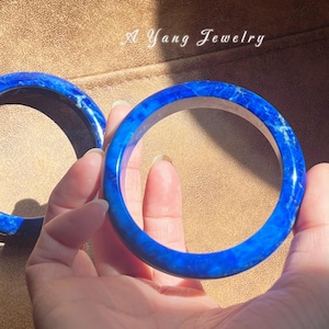 Natural Lapis Lazuli Bangle Bracelet|Deep Royal Blue Agate Jade|Unique Genuine Gemstone Bangle|Gift for Her