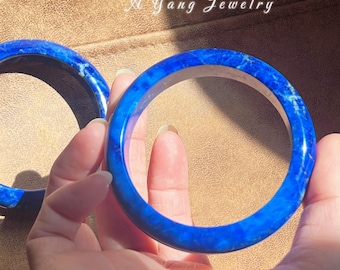 Natural Lapis Lazuli Bangle Bracelet|Deep Royal Blue Agate Jade|Unique Genuine Gemstone Bangle|Gift for Her