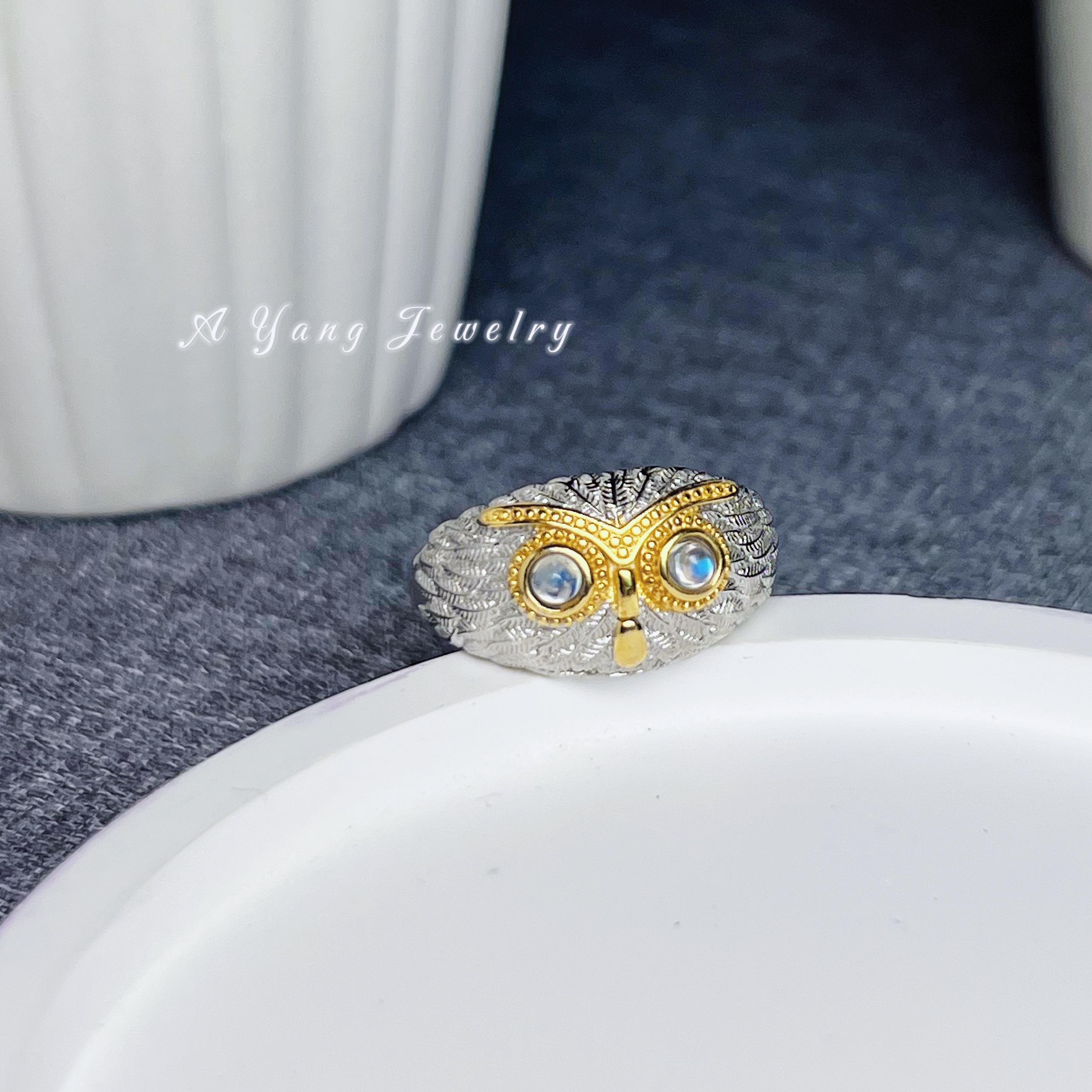 Blue Moonstone Owl Sterling Silver|Wisdom Owl Jewelry|Unique Animal Gift for Her