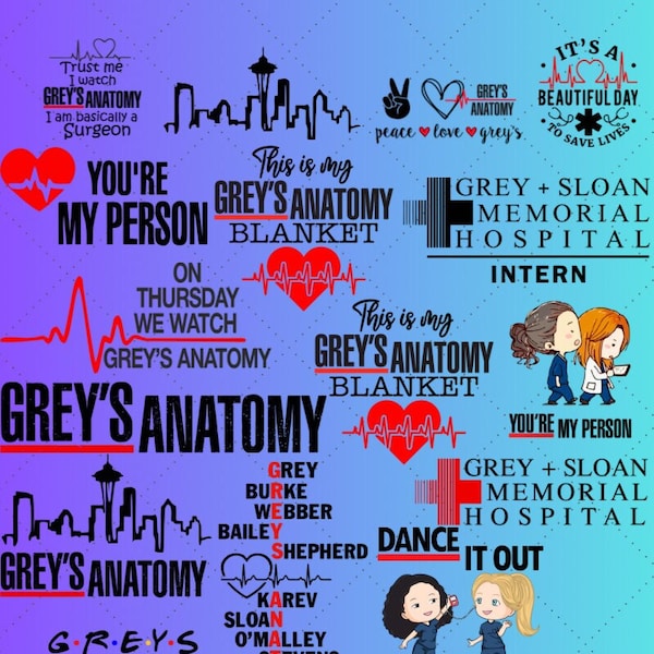 Grey’s Anatomy SVG Bundle 32 Clipart for Cricut Silhouette, Grey’s Anatomy Tv Show SVG, Digital Art, PNG