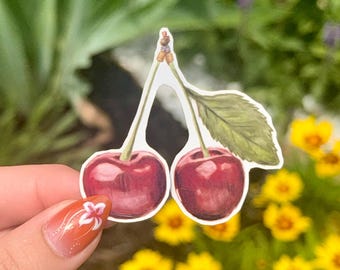 Cherry Sticker - Glossy Vinyl Sticker | Journal Sticker | Fruit Sticker | Waterproof | Kindle Sticker | Glitter Sticker