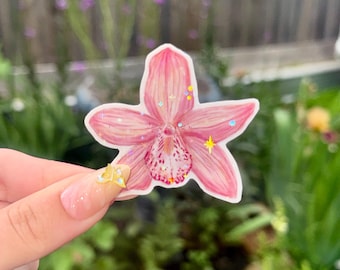 Light Pink Orchid - Glossy Vinyl Sticker | Journal Sticker | Nature Sticker | Waterproof | Kindle Sticker | Glitter Sticker