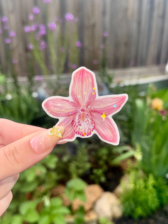 Light Pink Orchid - Glossy Vinyl Sticker | Journal Sticker | Nature Sticker | Waterproof | Kindle Sticker | Glitter Sticker
