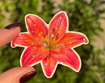 Dark Pink Lily Sticker: Glossy Vinyl Waterproof Journal Decal