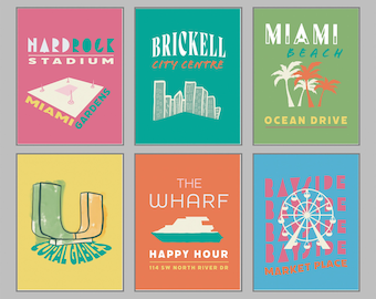 Miami Prints Set of 6 | bar cart poster designs for University of Miami | colorful posters | @margchristo