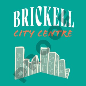 May include: Teal-colored graphic featuring the text "BRICKELL CITY CENTRE" in white and orange. Below the text is a stylized illustration of several buildings, likely representing a city skyline. The overall design is simple and modern.