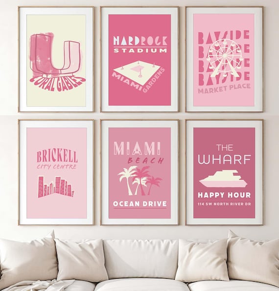 Miami Prints | bar cart poster designs for University of Miami | Pink posters | @margchristo