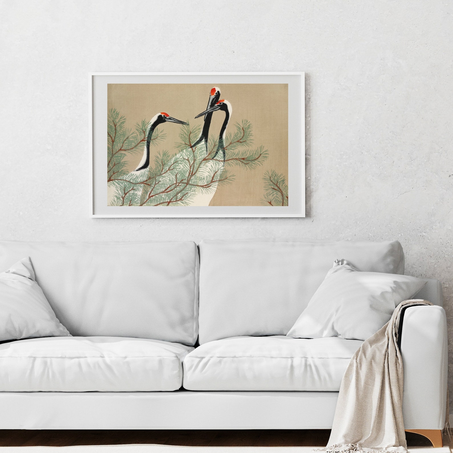 Vintage Japanese Crane Wall Art, Cranes From Momoyogusaflowers of a