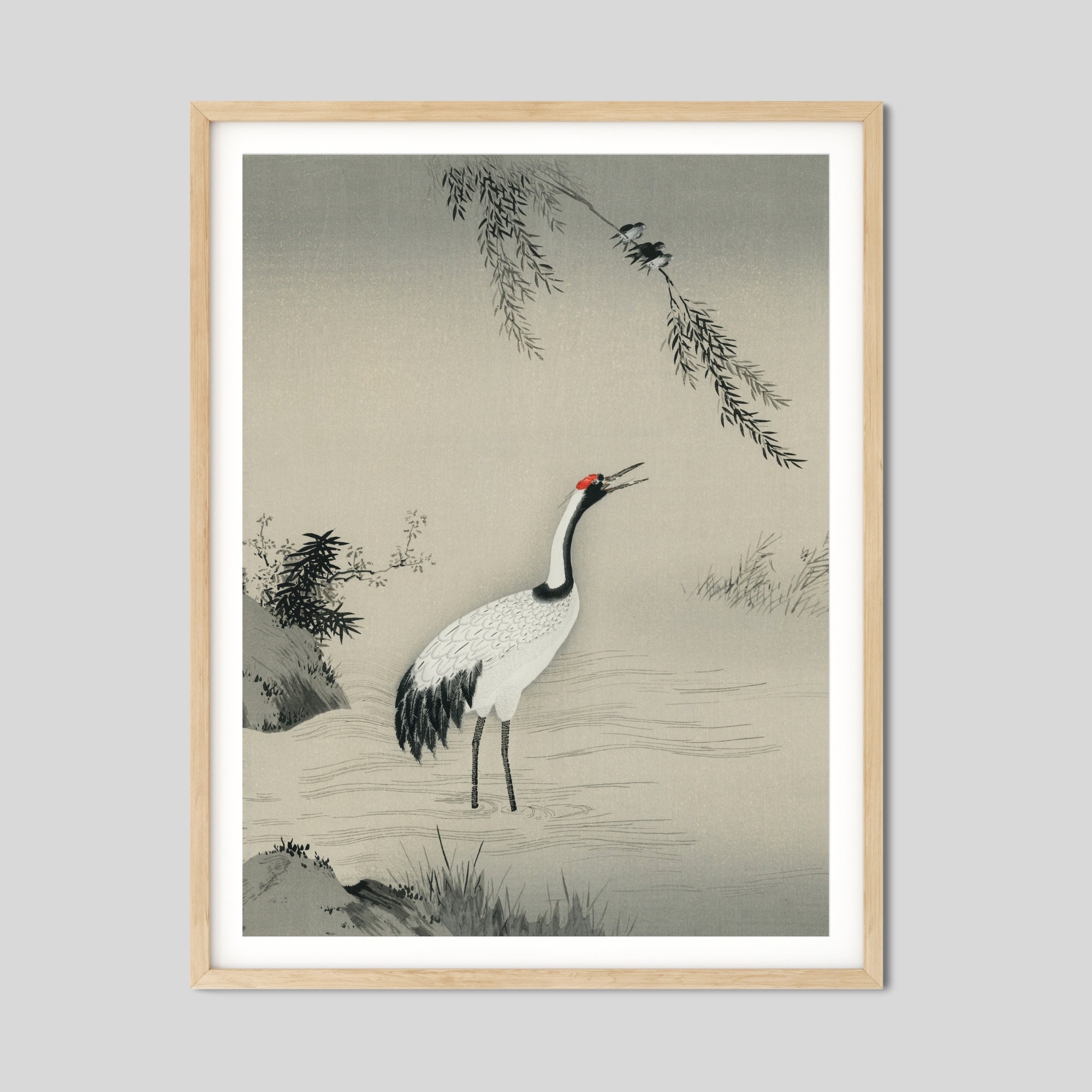 Vintage Japanese Crane Wall Art, Tradition Portrait of Beautiful