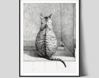 Cat Drawing Wall Art, Cat Illustration Art Print, Fine Detailed Cat Sketches, Minimalist Wall Decor, Cat&#39;s Lover Art Print