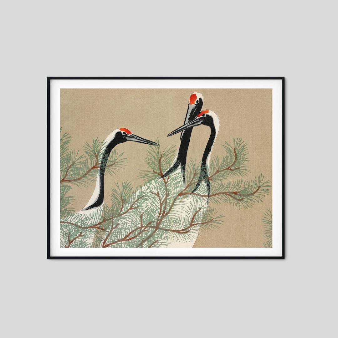 Vintage Japanese Crane Wall Art, Cranes From Momoyogusaflowers of a