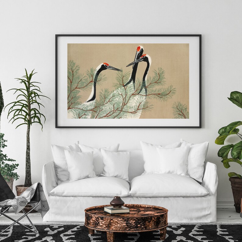 Vintage Japanese Crane Wall Art, Cranes From Momoyogusaflowers of a