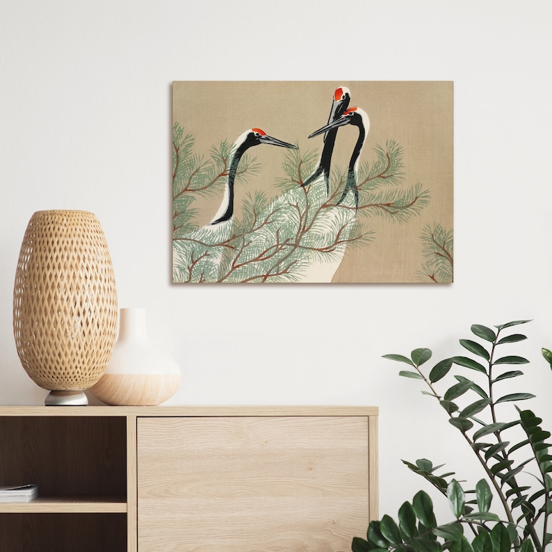 Vintage Japanese Crane Wall Art, Cranes From Momoyogusaflowers of a