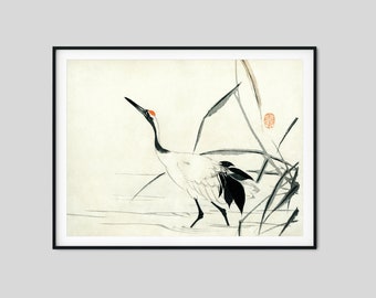 Vintage Japanese Crane Wall Art, Tradition portrait of an elegant Japanese crane at 1891 by Mochizuki Gyokusen in HI-RIS Poster or Canvas