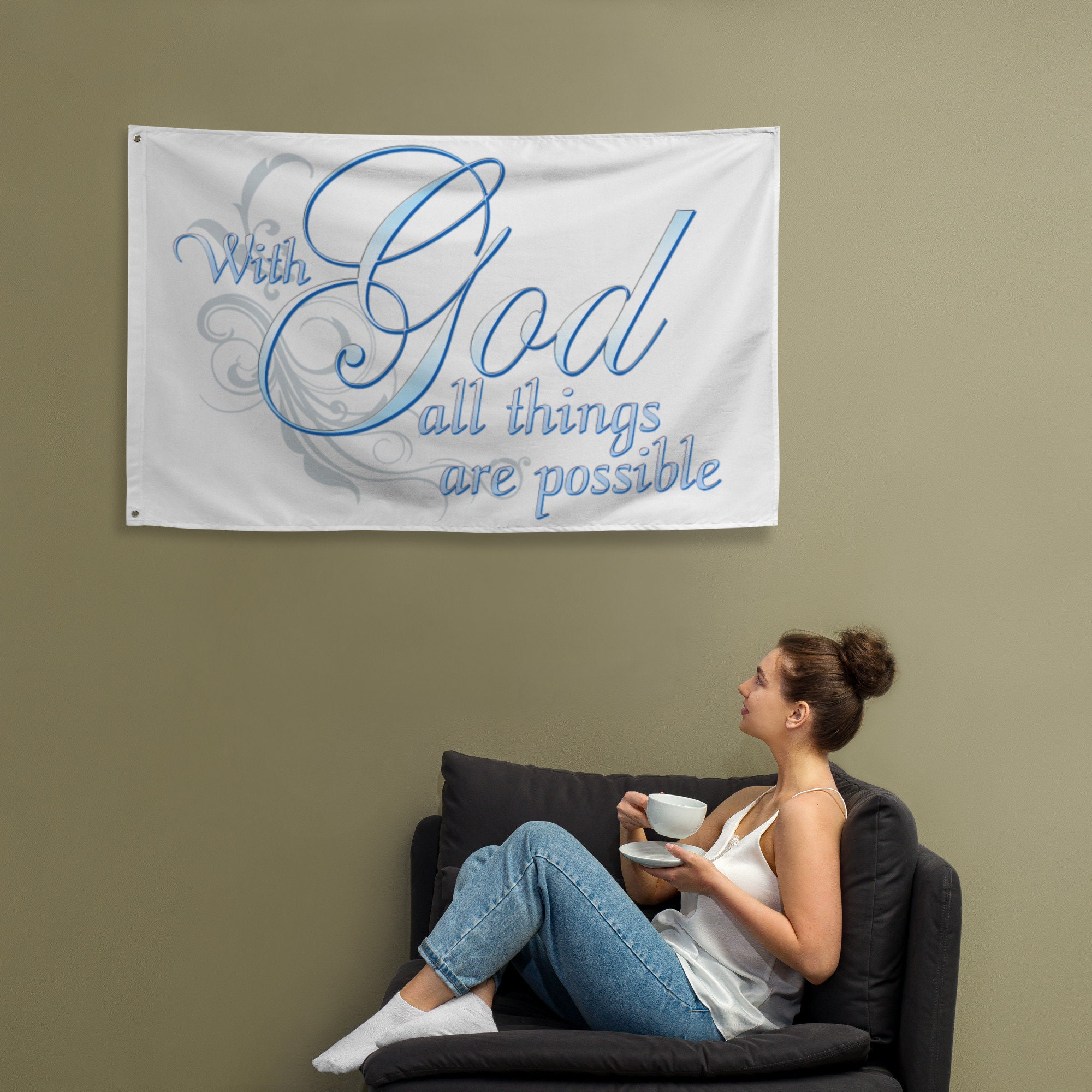 Bibelvers-Wanddekoration 'With God All Things Are Possible' (81,3x30,5 Cm) - Christliches Zeichen Für Wohnzimmer
