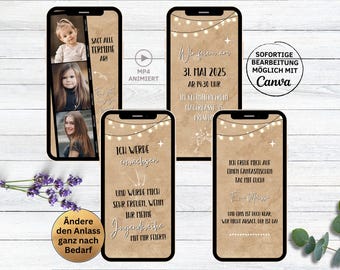 Digital invitation card for youth consecration | confirmation | communion | animated invitation with photo photo strip kraft paper boy girl