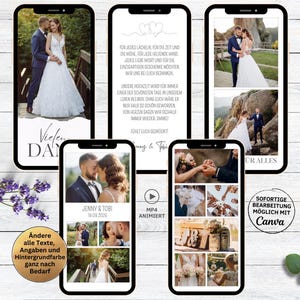 Dankeskarte Hochzeit Vielen Dank minimalistisch digital | animierte Danksagungskarte Hochzeitstag | Danksagung Trauung WhatsApp viele Fotos