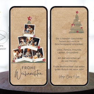 Digitale Weihnachtsgruß Karte Tannenbaum mit Fotos | eCard Weihnachtsgrüße zum senden per WhatsApp | Frohe Weihnachten Christbaum Polaroid