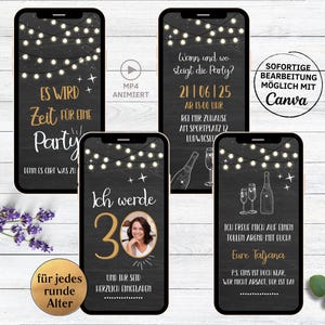 eCARD Geburtstags Party Einladung Tafel Sekt | 30. 40. 50. 60. Geburtstag digitale WhatsApp Geburtstagseinladung mit Foto für Frau Mann