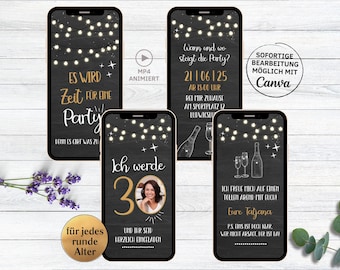 eCARD Birthday Party Invitation Table Champagne | 30th 40th 50th 60th Birthday digital WhatsApp birthday invitation with photo for woman man