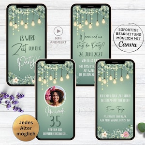 Digitale Geburtstags Party Einladung grün Cocktails Blumen Garten | ecard für jeden Geburtstag | Geburtstagseinladung mit Foto | Gartenparty
