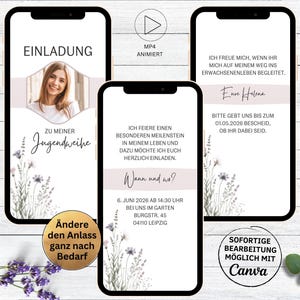 Invitación Consagración Juvenil Flores Silvestres digital | Confirmación | Comunión | Tarjeta de invitación animada de confirmación con foto de flores del prado para niñas