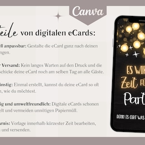 May include: A black and white graphic with the text "ES WIRD Zeit F&Uuml;R EINE Party DENN ES GIBT WAS ZU FEIERN!"  The graphic is surrounded by a white border and a white background. The graphic is on a smartphone screen with a white border.